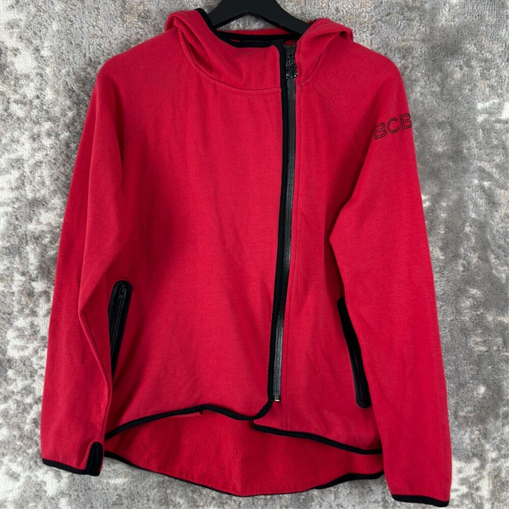 BCBGMaxazria Womens Size M Rhinestone Hooded Full Zip Sweater Red Long Sleeve